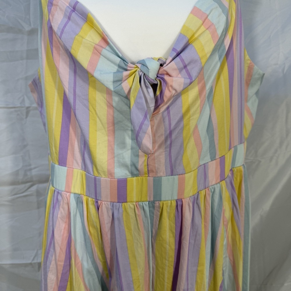 Torrid Dress Plus Size 2X Pastel Rainbow Striped Poplin Mini Tie Front Skater